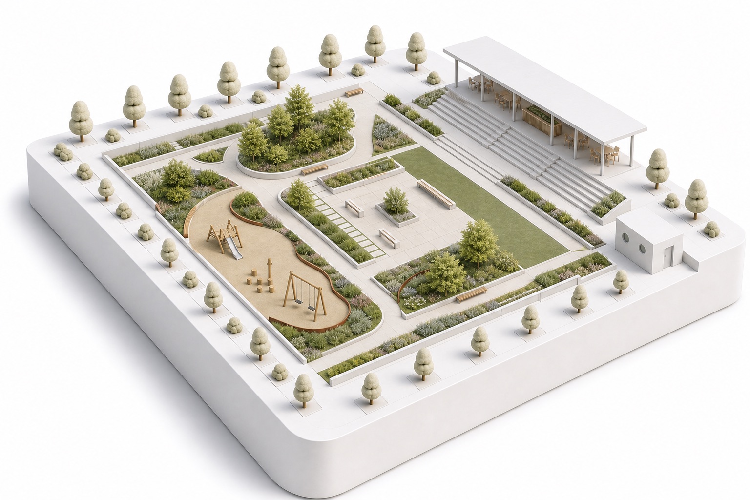 Maquette 3D d'un aménagement d'architecture du paysage
