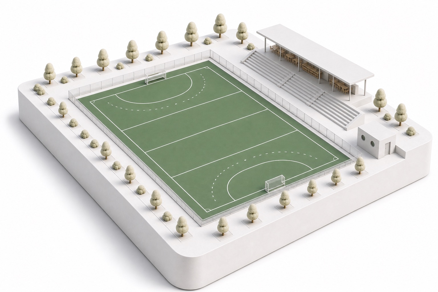 Maquette 3D d'un terrain de hockey sur gazon